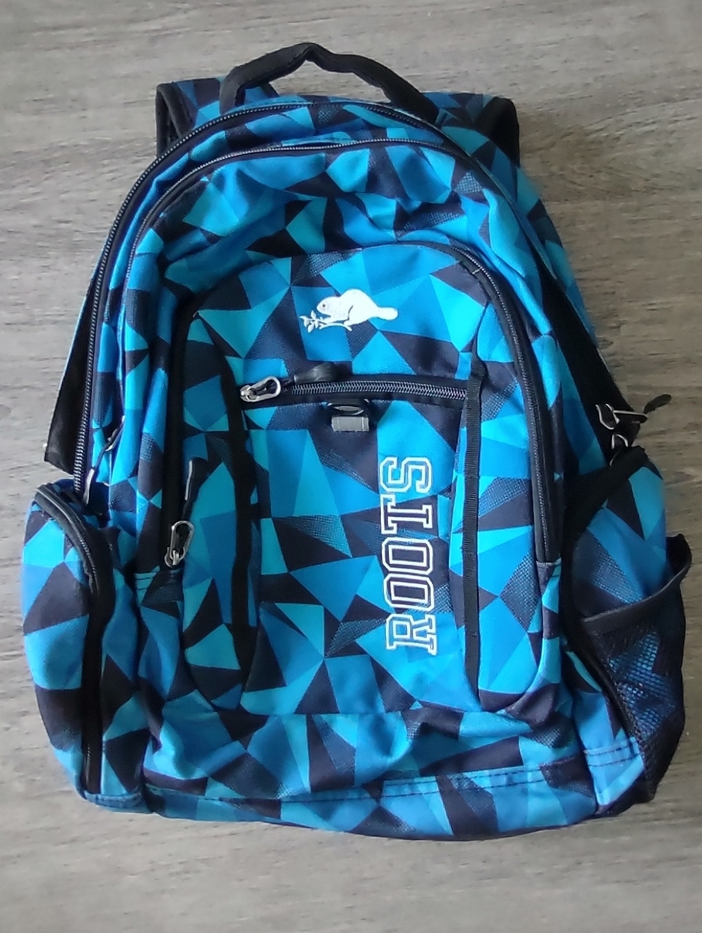 Pre Loved  Roots Blue Geometric Backpack